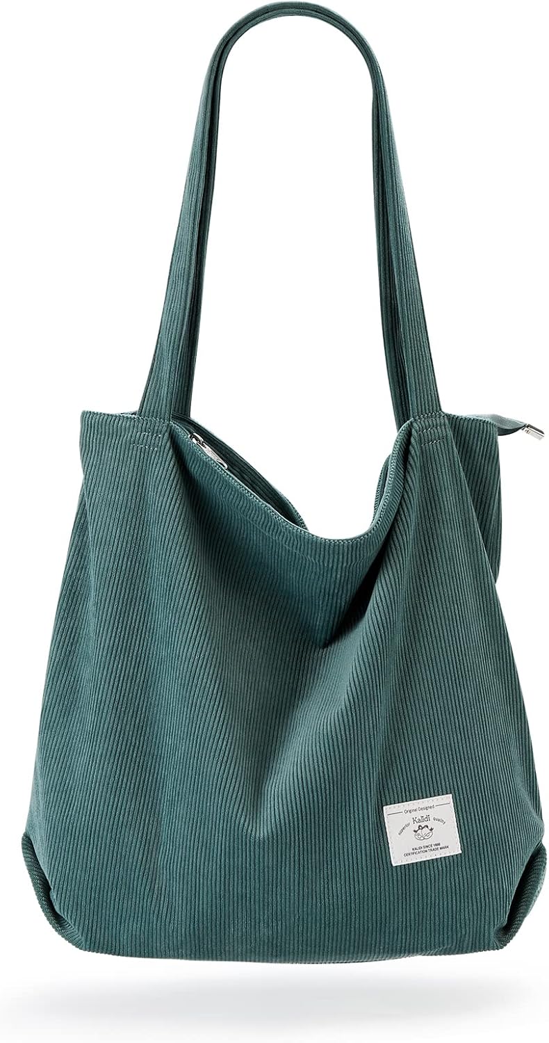 KALIDI FANCY FOREST KALIDI Women Corduroy Tote Bag Zipper Casual Tote's Handbag Big Capacity Shoulder Bag with Pockets - Image 1